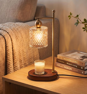 HYTGK glass candle warmer on wooden base with timer and dimming features