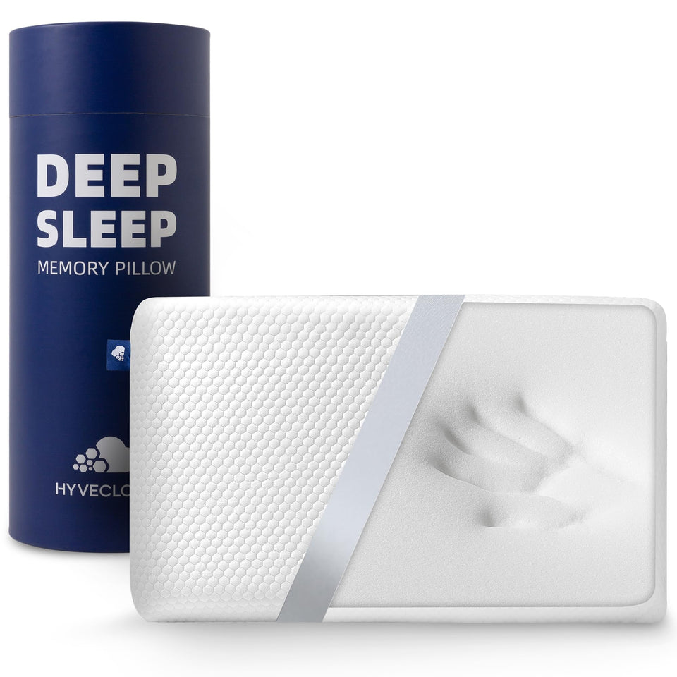 HYVECLOUD memory foam pillow with ergonomic surface for versatile sleep.
