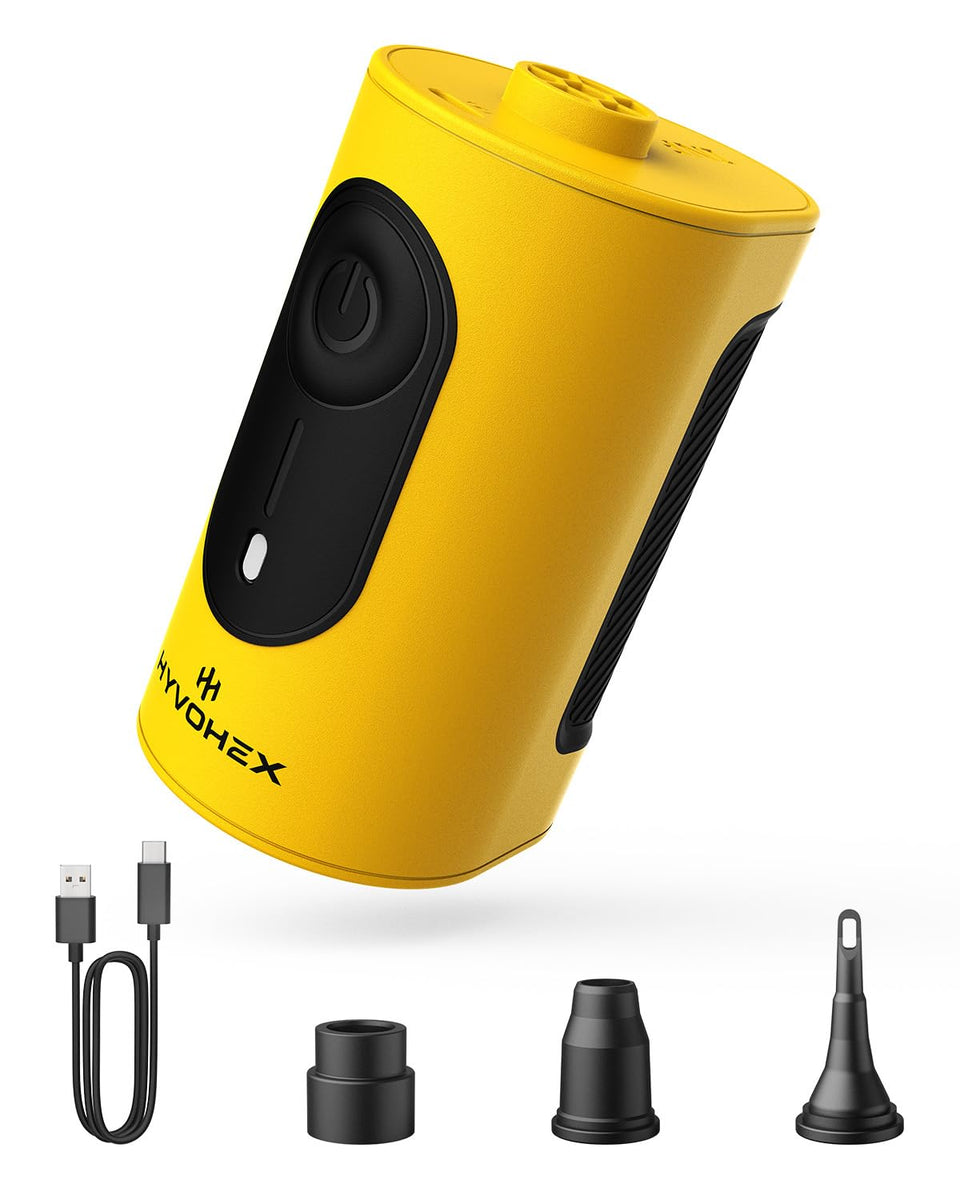 HYVOHEX portable air pump with inflation-speed for fast inflating of inflatables.