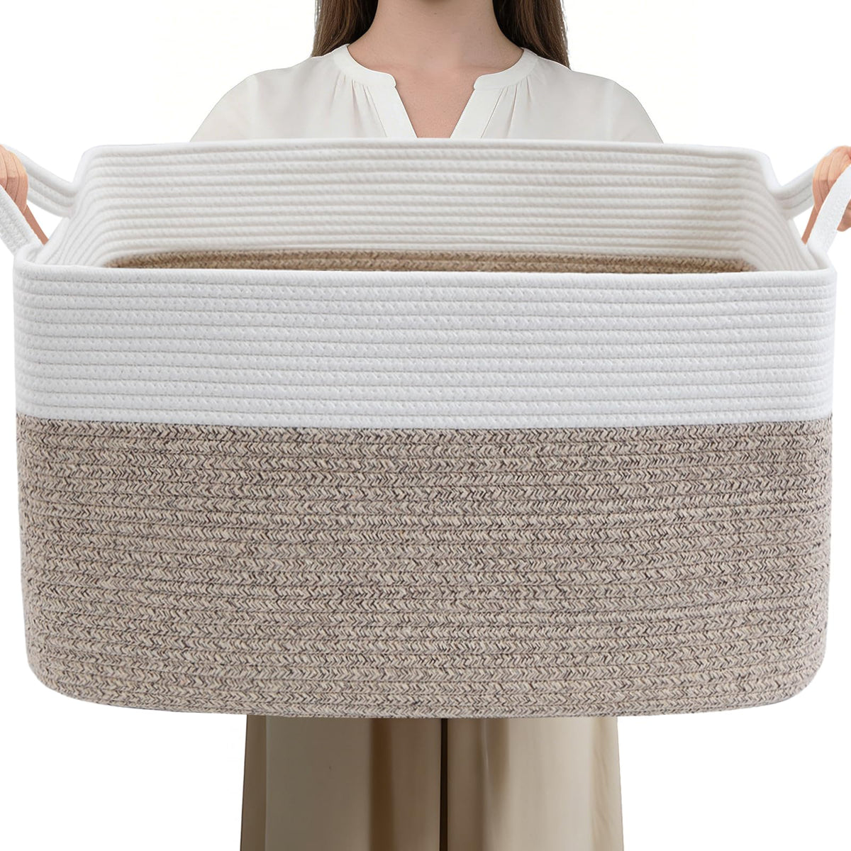 HZFTJOY blanket basket rectangle 24x16 for organized living room storage.