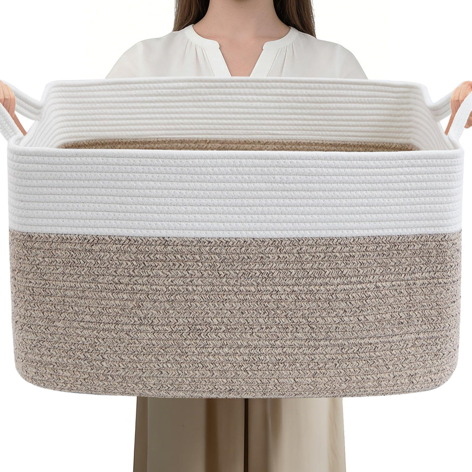 HZFTJOY blanket basket rectangle 24x16 for organized living room storage.