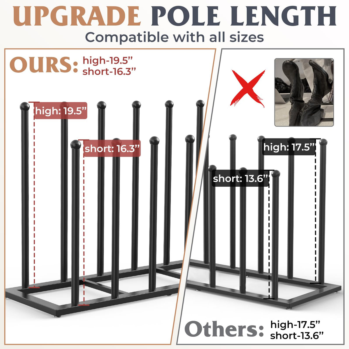 HzTinT boot rack with 6-pair capacity for organized entryway.