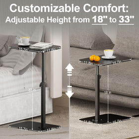 HzTinT C-shaped end table with wood panel for stable surface.