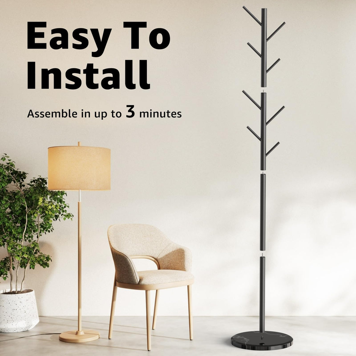 HzTinT Coat Rack marble base reduces wobble on busy floors