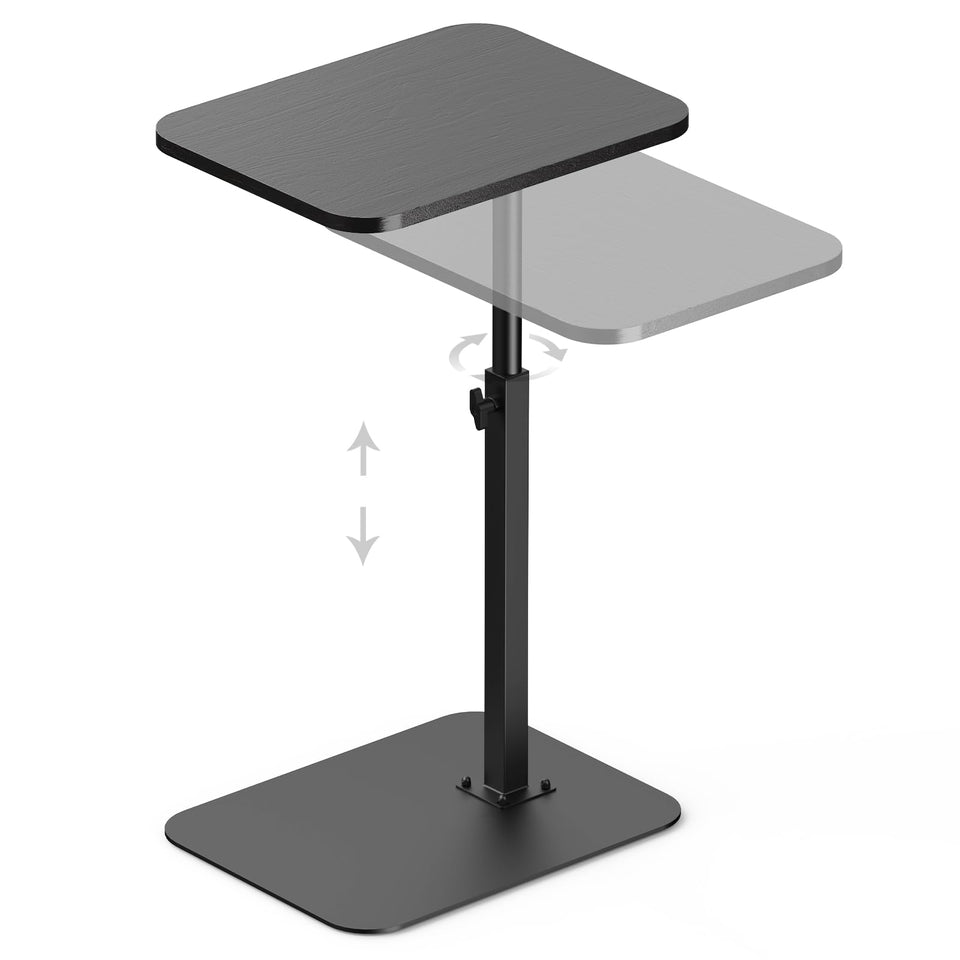 HzTinT side table beside the couch with adjustable height for easy reach.