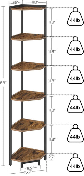 Hzuaneri 6-tier corner bookcase displays plants and treasures while maximizing floor area.