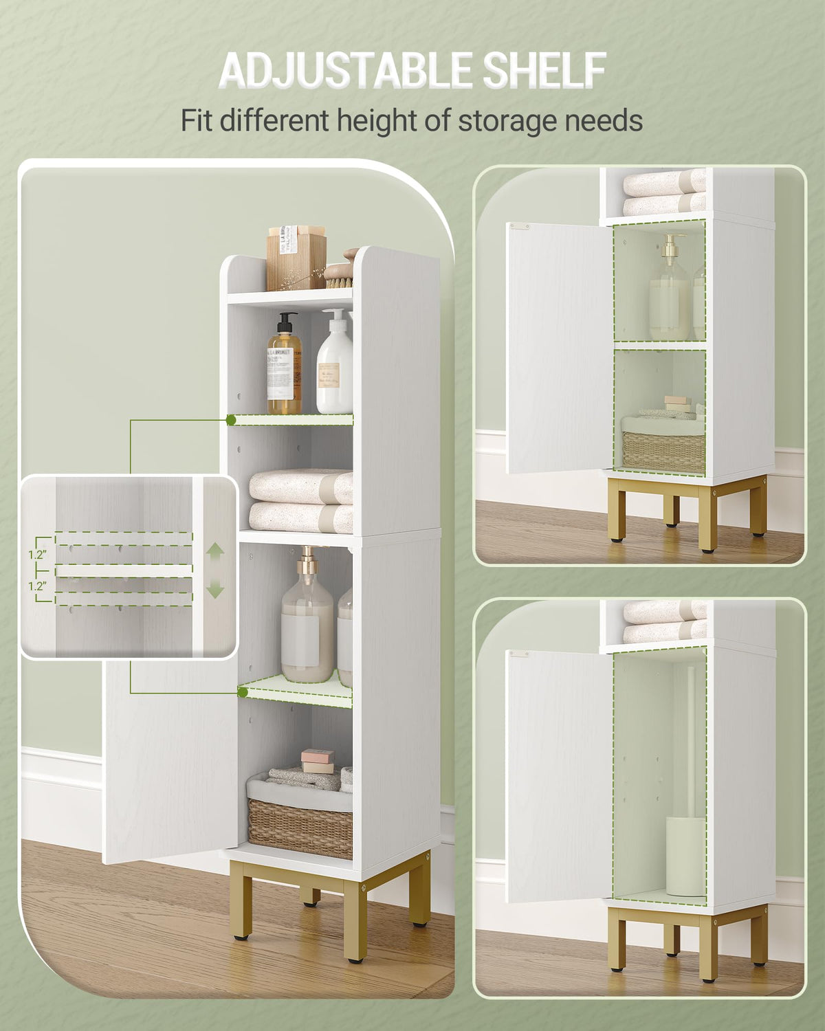 Hzuaneri adjustable shelves flex to fit tall bottles.