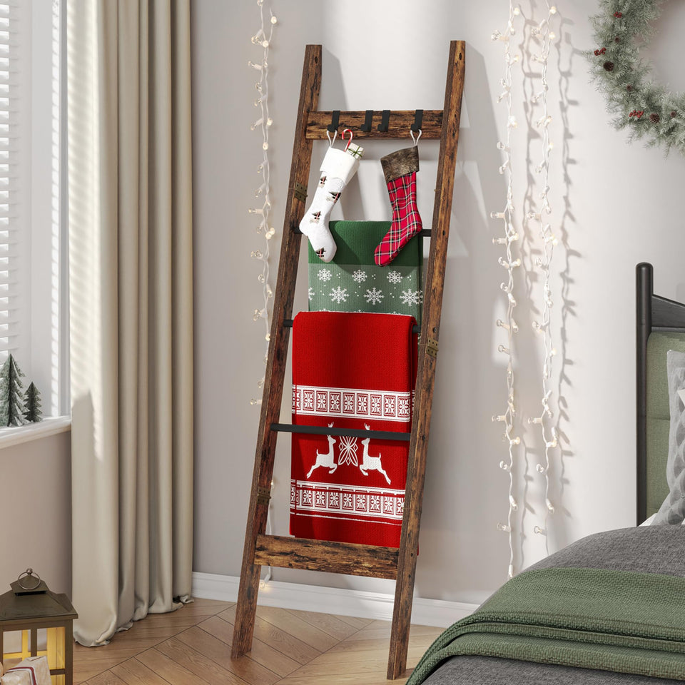 Hzuaneri blanket ladder with a 5-tier farmhouse design for stylish wall display.