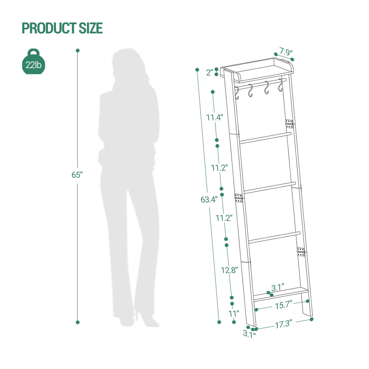 Hzuaneri 6-tier ladder full view showing storage capacity