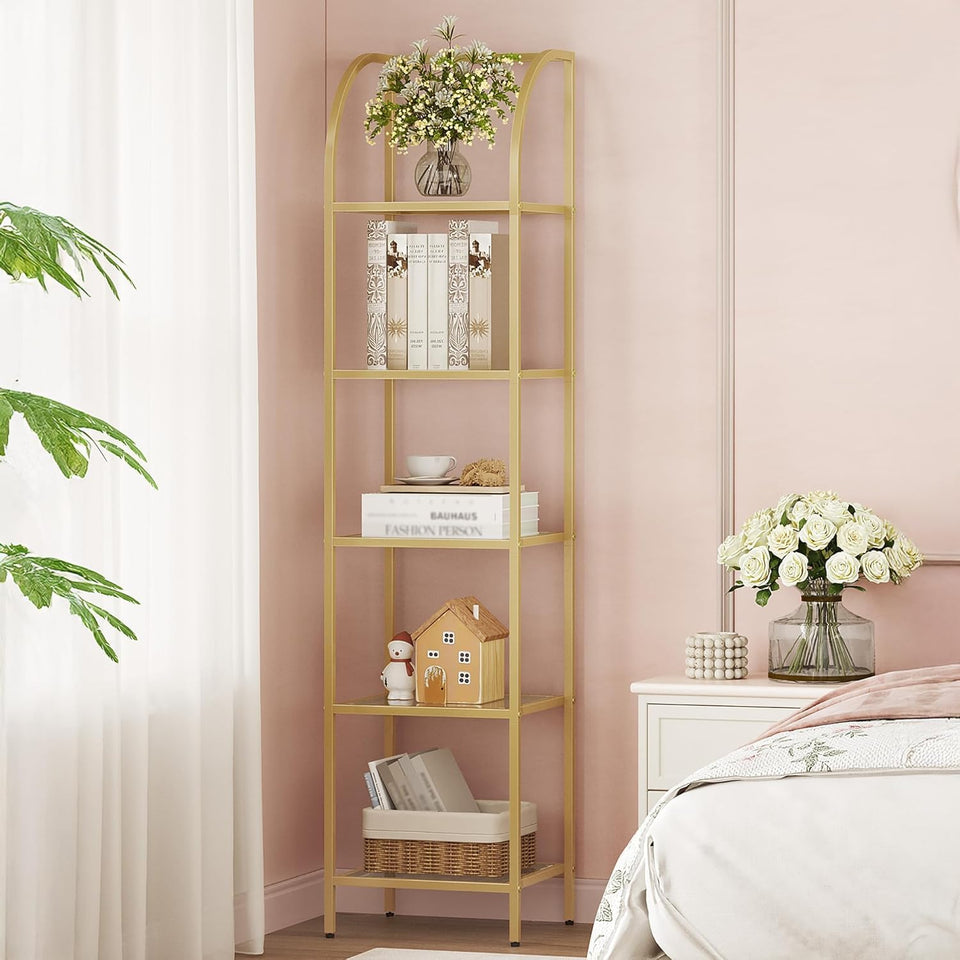 Hzuaneri bookcase tempered glass shelves for clear book and plant display
