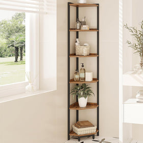 Hzuaneri corner shelf stand saves space by organizing books and decor in a compact corner.