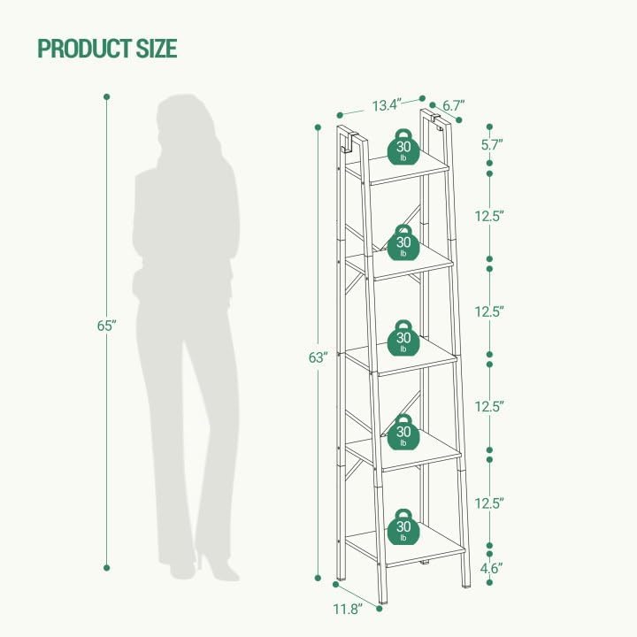 Hzuaneri five-tier shelf shown in corner setup for compact storage.
