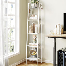 Hzuaneri 5-tier white ladder shelf showing compact storage potential