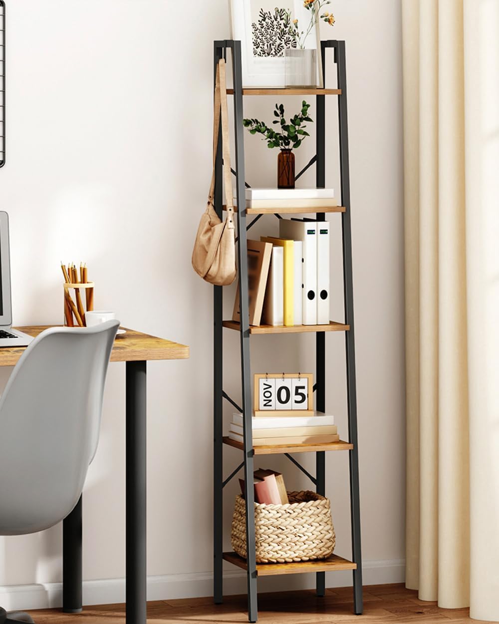 Hzuaneri ladder shelf stands 63 inches tall for vertical display.