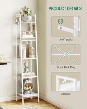 Hzuaneri ladder shelf demonstrates freestanding corner unit ideal for living room corners