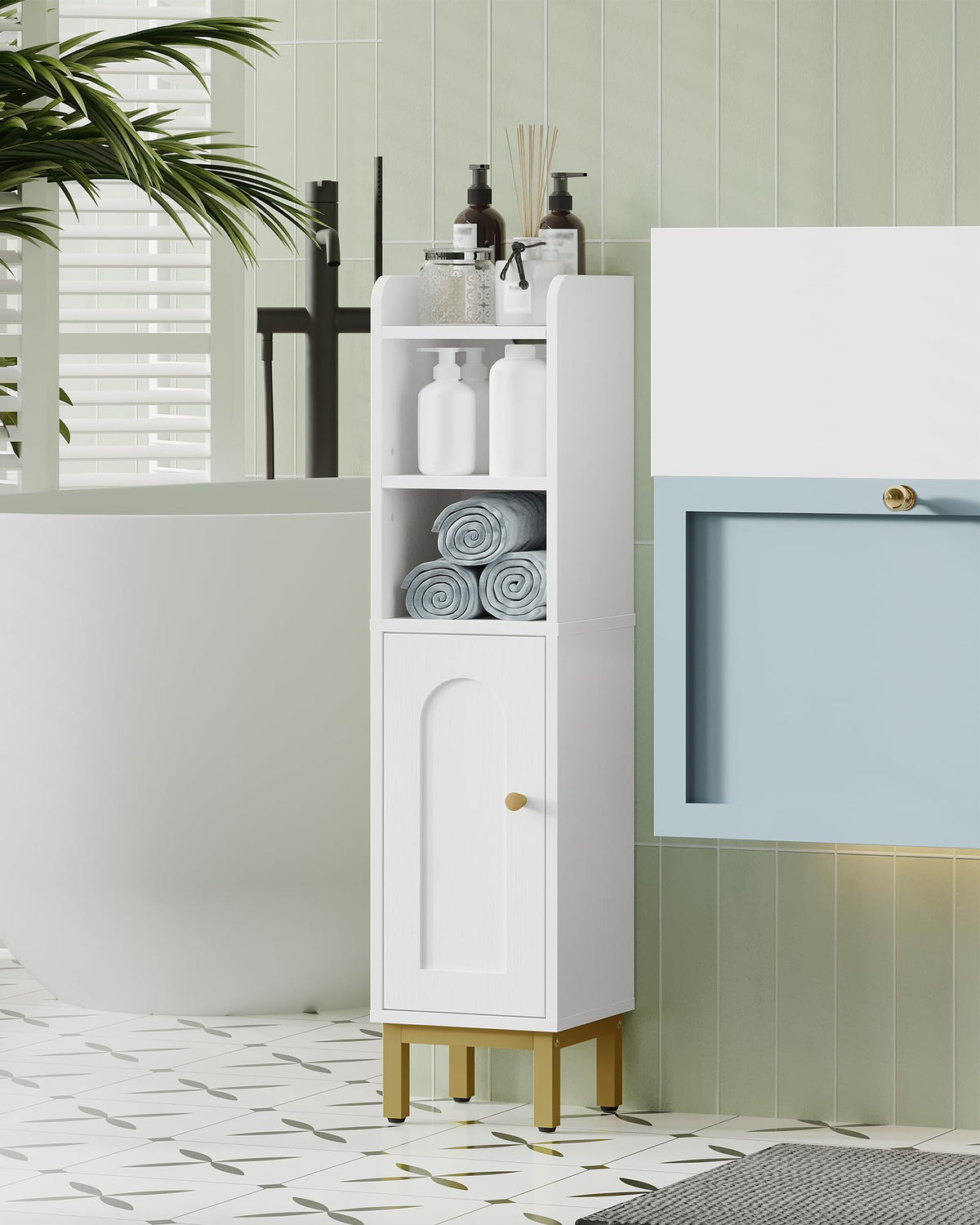 Hzuaneri metal base keeps the cabinet steady on damp floors.