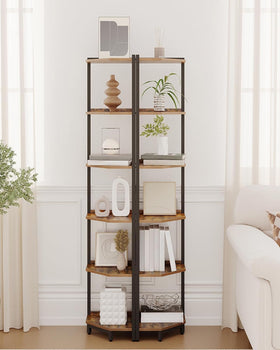 Hzuaneri metal-frame shelf unit adds sturdy storage for books, photos, and accents.