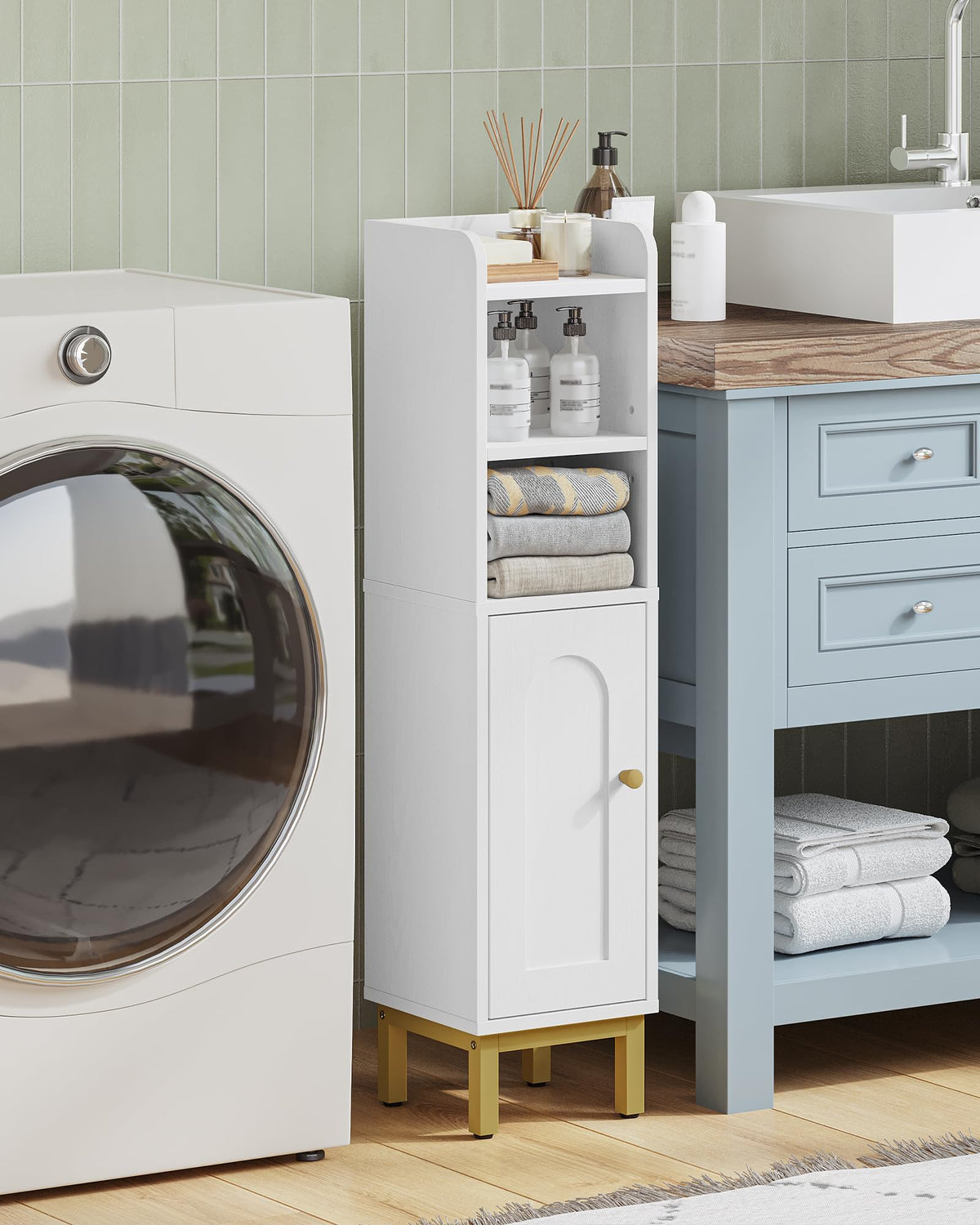 Hzuaneri bottom cabinet stores spare toilet paper out of sight.