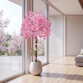 HZXGCP pink cherry blossom tree with textured trunk elevates living room ambience.