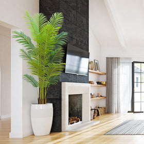 HZXGCP 6ft artificial palm tree in a white pot enhances living room ambience.