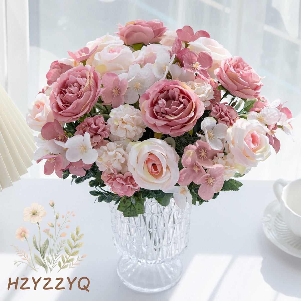 HZYZZYQ living room vase decor with peony bouquet accents.