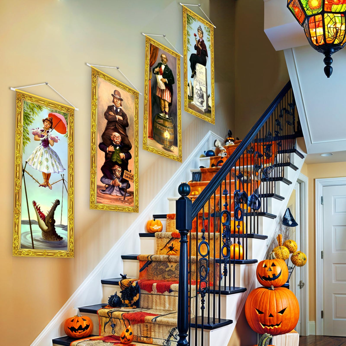 ianthe Halloween banners 4pc set, weather-resistant fabric for outdoor porch display.