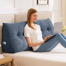 IASEAHK headboard pillow queen triangle backrest on bed offers comfortable reading support.