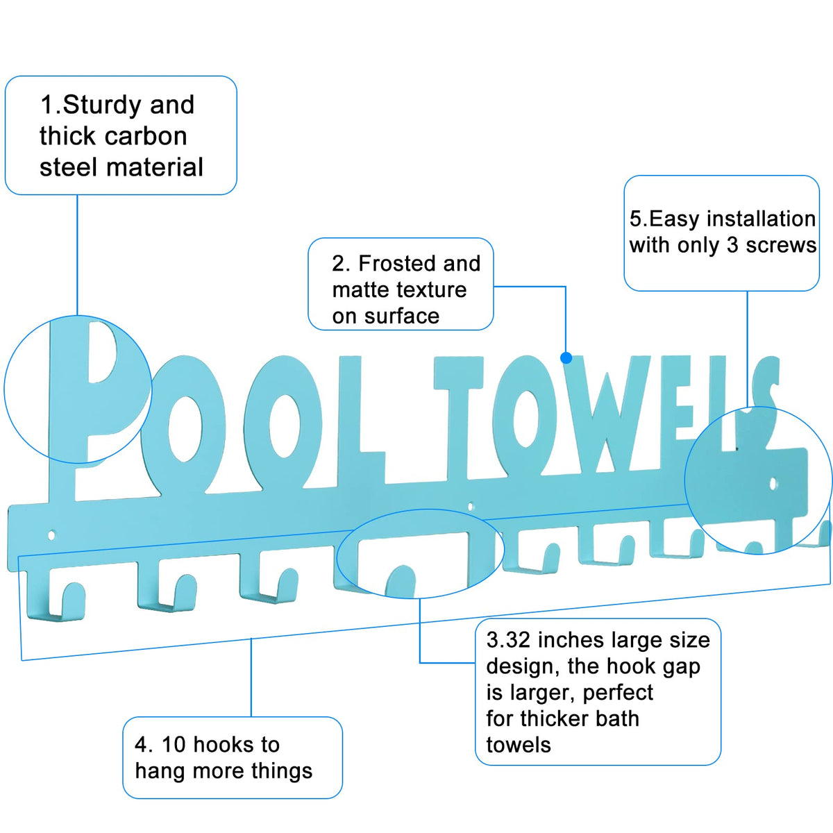 IBosins blue finish matte towel rack adds elegant pool area decor