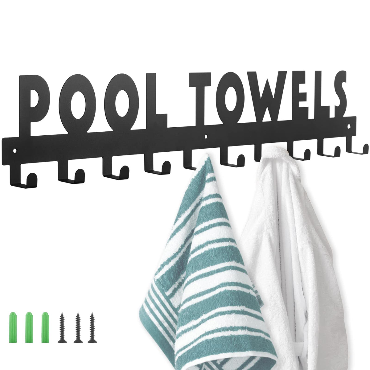 IBosins large pool towel rack with 10 hooks for organized outdoor towels.