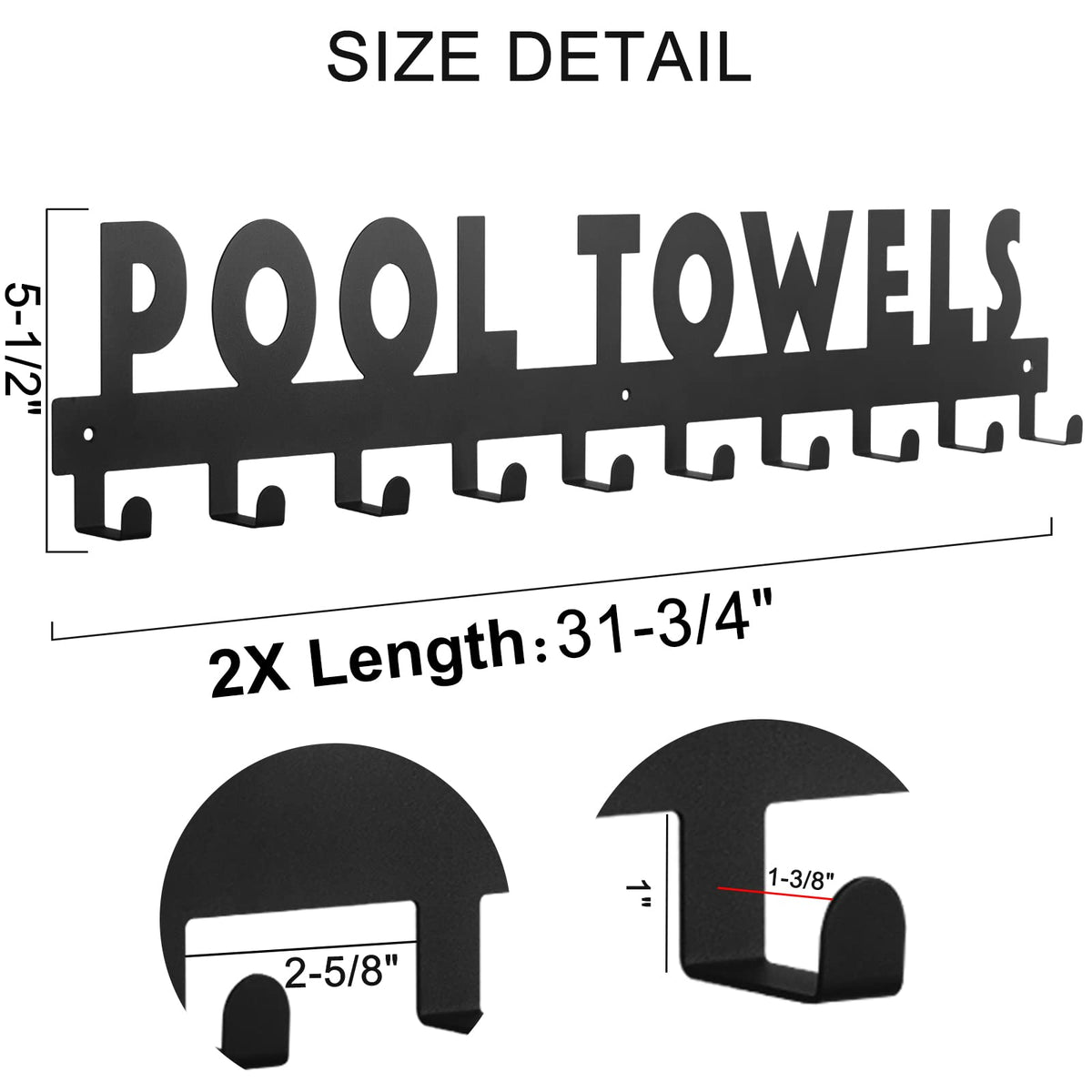 IBosins wall-mounted outdoor towel holder in black keeps poolside towels dry.