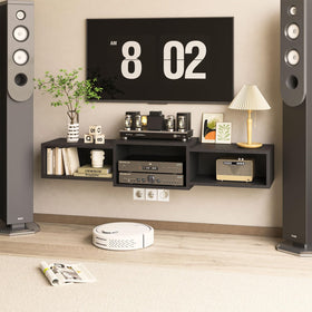 IBUYKE floating TV stand front view with space-saving design.