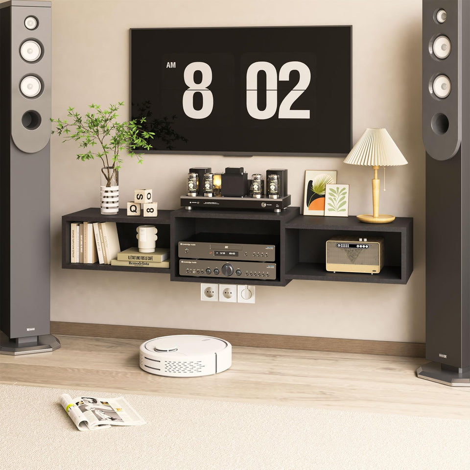 IBUYKE floating TV stand front view with space-saving design.
