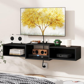 IBUYKE floating TV stand includes hardware for quick setup.