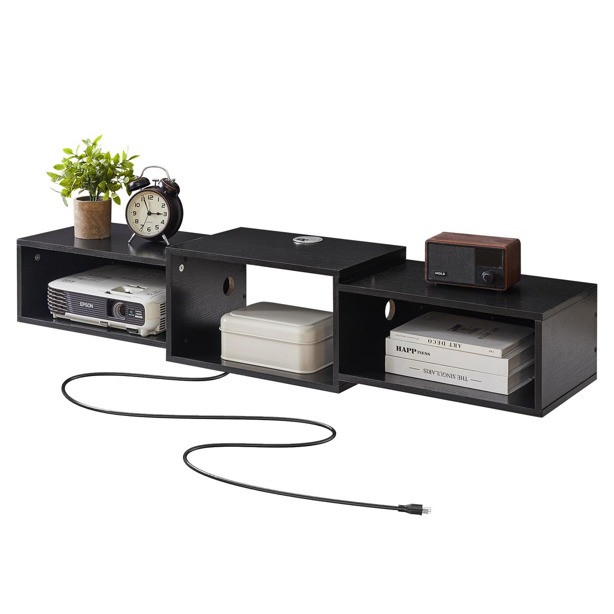 IBUYKE floating TV stand fits 40–60 inch TVs securely.