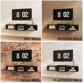 IBUYKE floating TV stand two-story design for storage.