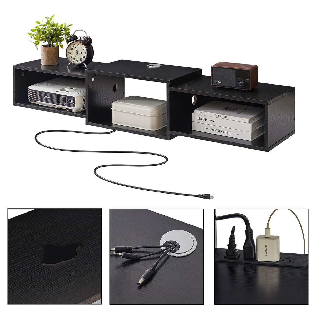 IBUYKE floating TV stand eco-friendly woodgrain finish.
