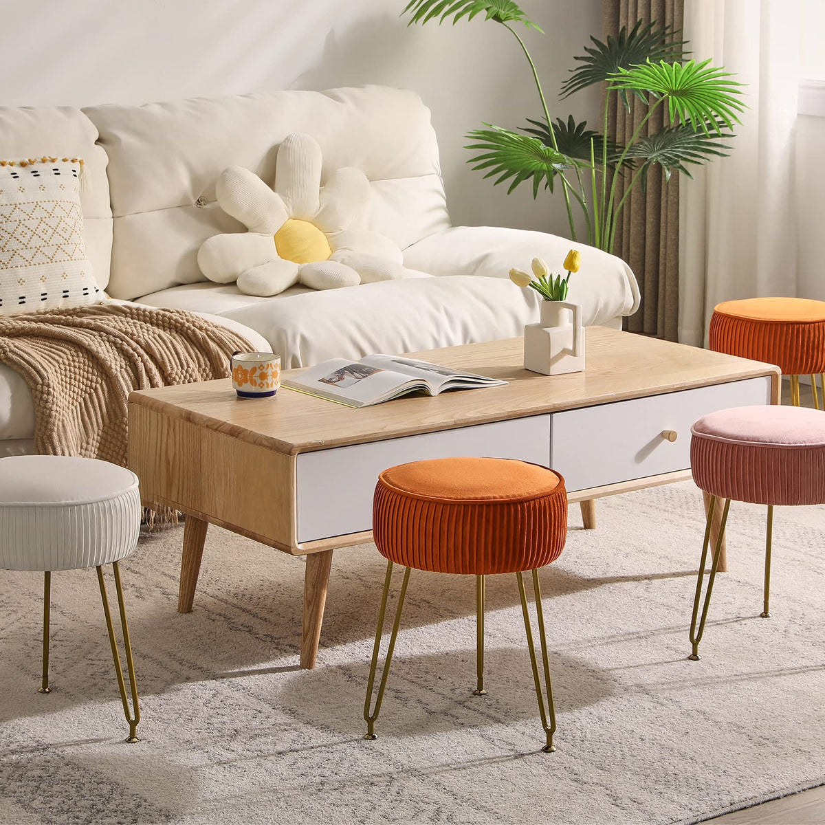 IBUYKE footstool doubles as sofa-side resting spot