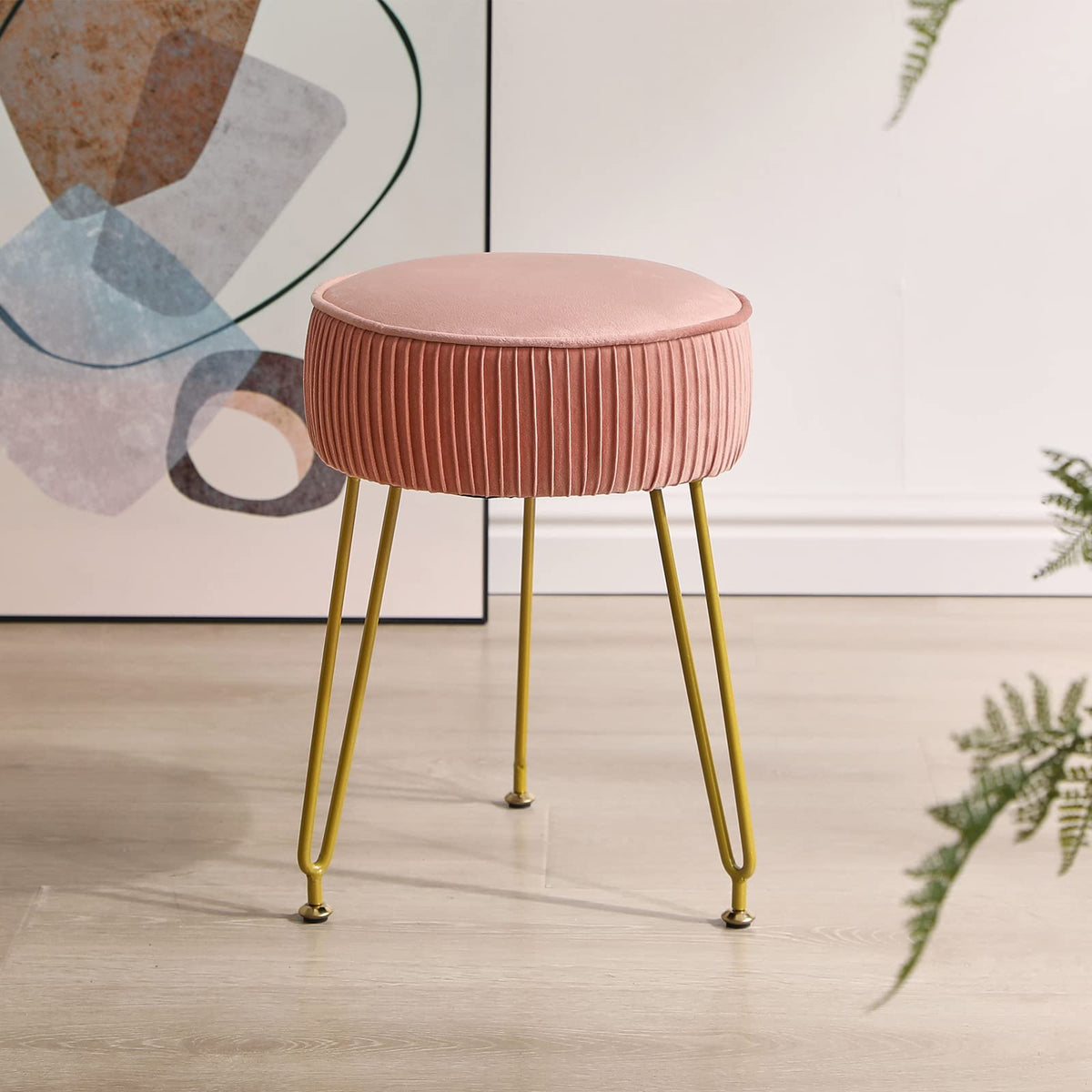 IBUYKE round seating in pink velvet ideal for compact spaces