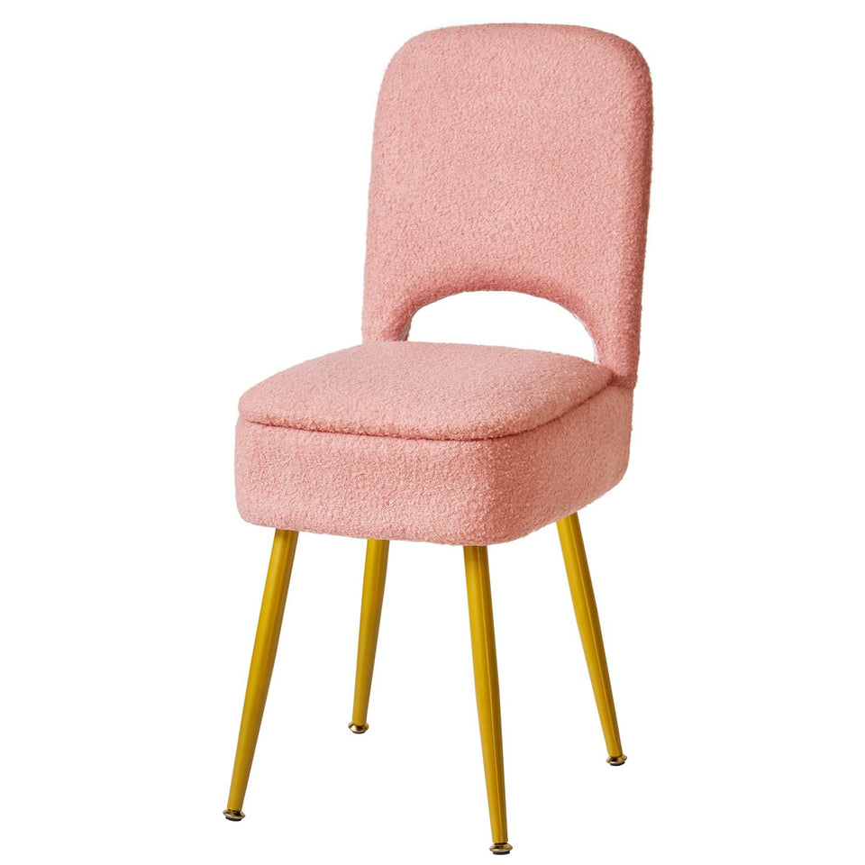 IBUYKE pink teddy velvet vanity stool with storage keeps essentials neatly tucked away.