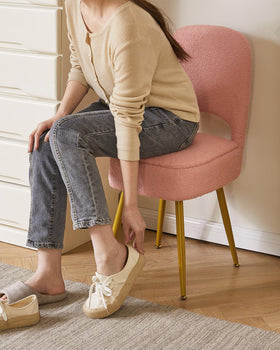 IBUYKE vanity stool features anti-slip feet for stable placement on carpets.