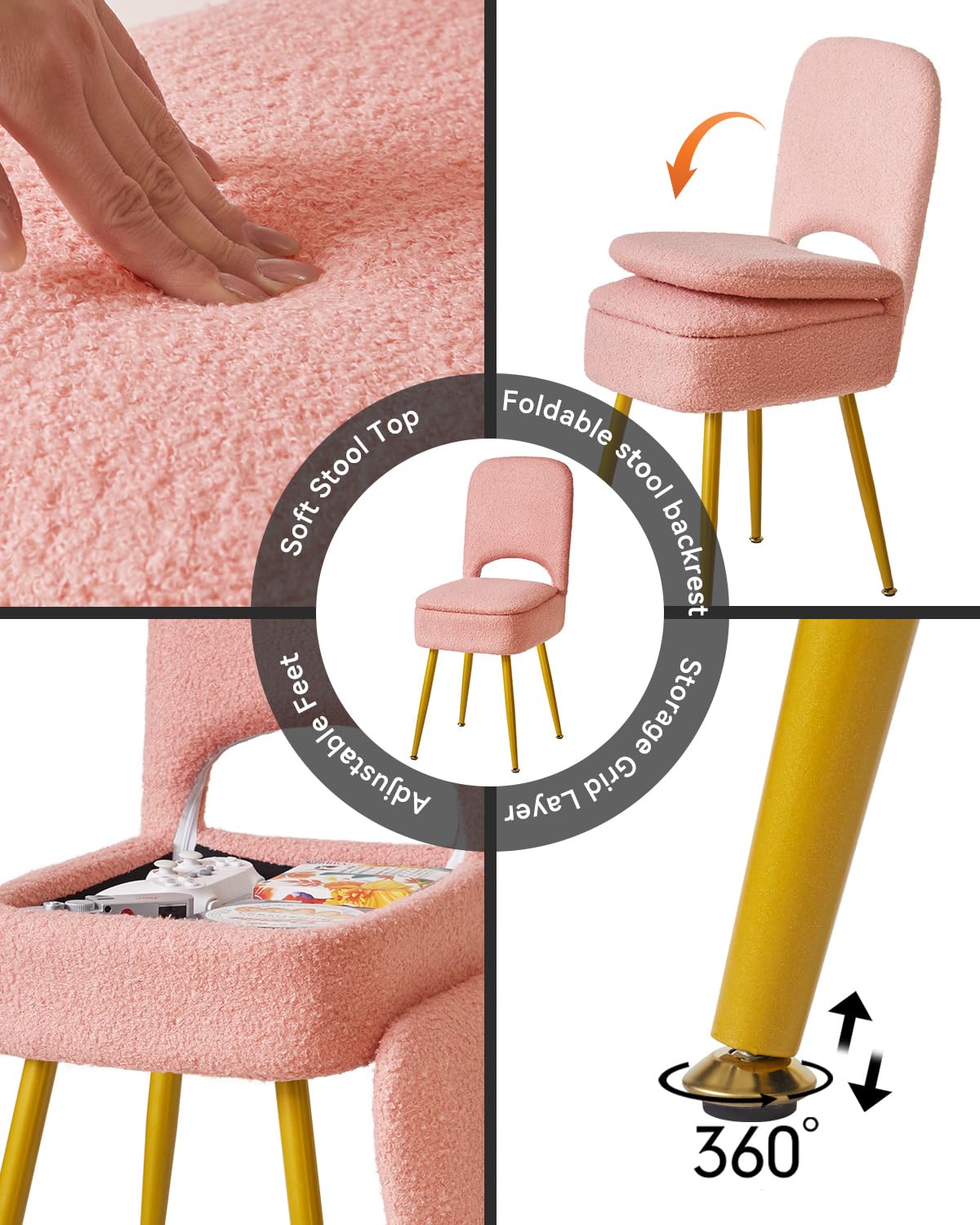 IBUYKE pink vanity stool color options to match decor.
