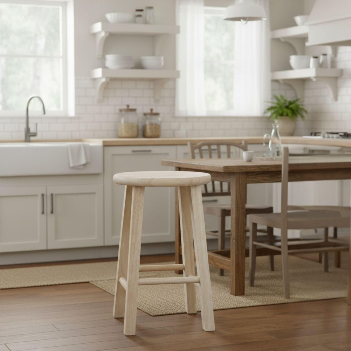 IC International Concepts solid Parawood stool, showcasing unfinished surface ready for paint or stain.