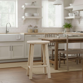 IC International Concepts solid Parawood stool, showcasing unfinished surface ready for paint or stain.