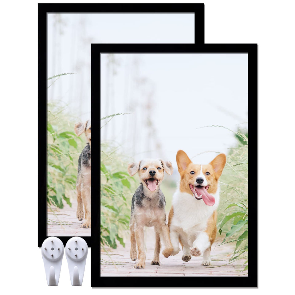 Icariery 16x24 black frame front view for wall gallery, crisp photo display.