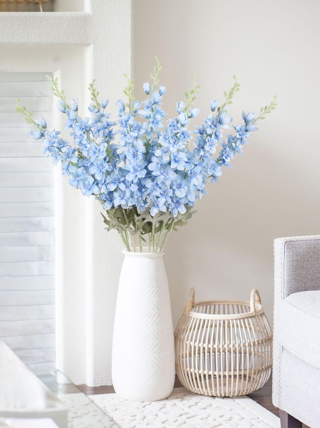 ICBOX long-stem delphinium silk flower in baby blue for elegant vases.