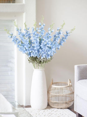 ICBOX long-stem delphinium silk flower in baby blue for elegant vases.