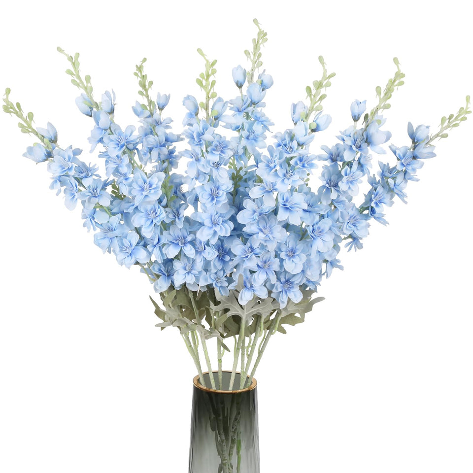 ICBOX blue delphinium artificial flower on a tall stem for a dramatic centerpiece.
