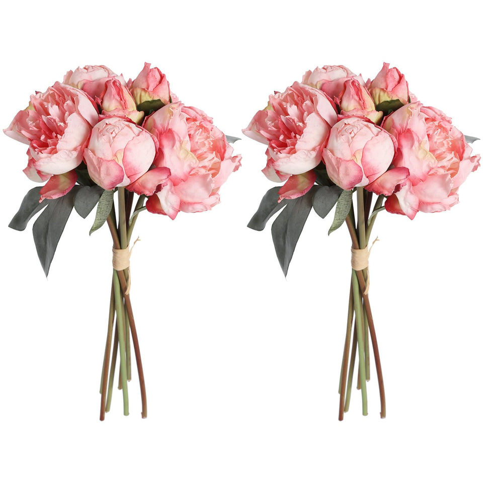 ICBOX pink peonies artificial flowers two bouquets for wedding decor and home styling.