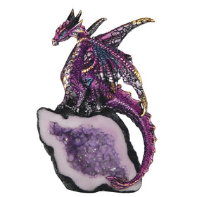 ICE ARMOR purple dragon guarding faux crystal cave statue for display shelves and desks