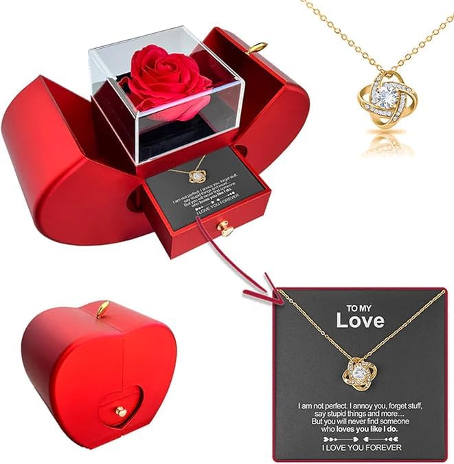 Iceevery preserved rose with necklace in a display box, a long-lasting romantic gift for mom